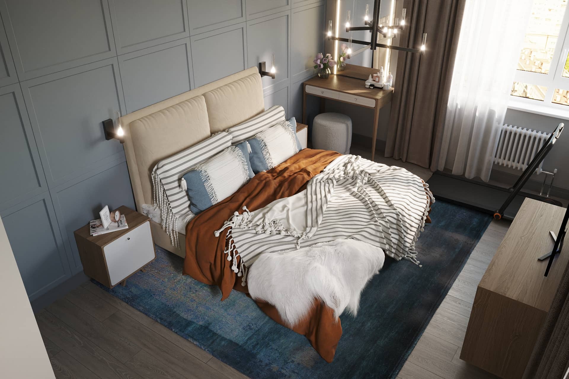 Оформление интерьера спальни в скандинавском стиле. Фото № 62182.