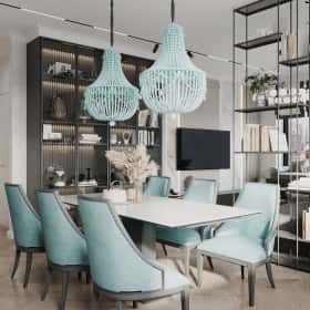 Диалог поколений. Дизайн и ремонт квартиры 93м2 ЖК Хэдлайнер в неоклассике. Кухня-гостиная, фото 15