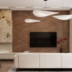 Очарование природы. Дизайн и ремонт загородного дома 116м2 в КП Британика в современном стиле. 1 этаж Кухня-гостиная, фото 02