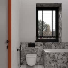 Изысканный монохром. Дизайн и ремонт таунхауса 164м2 в КП Бристоль в неоклассическом стиле. 2 этаж Ванная, фото 01