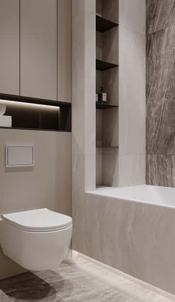 Цвета природы. Дизайн и ремонт квартиры 110м2 в ЖК Wow в современном стиле. Ванная, фото 02