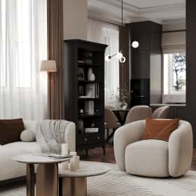 Вариации классики. Дизайн и ремонт дома 177м2 КП Лесная симфония в американском стиле. 1 этаж Кухня-гостиная, фото 04