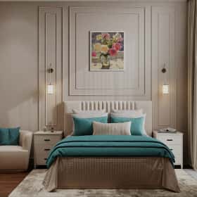 Фотографии спален. Квартира с мезонином. Дизайн и ремонт квартиры 89м2 ЖК Джаз в современном. Спальня.