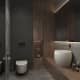 Ванная комната с ванной около панорамного зеркала. Дизайн и ремонт квартиры в ЖК «Крылатские холмы» — Гармония формы. Фото 0172