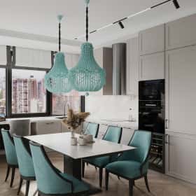 Диалог поколений. Дизайн и ремонт квартиры 93м2 ЖК Хэдлайнер в неоклассике. Кухня-гостиная, фото 10