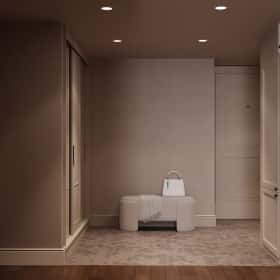 Фотографии прихожих. Квартира с мезонином. Дизайн и ремонт квартиры 89м2 ЖК Джаз в современном. Прихожая.