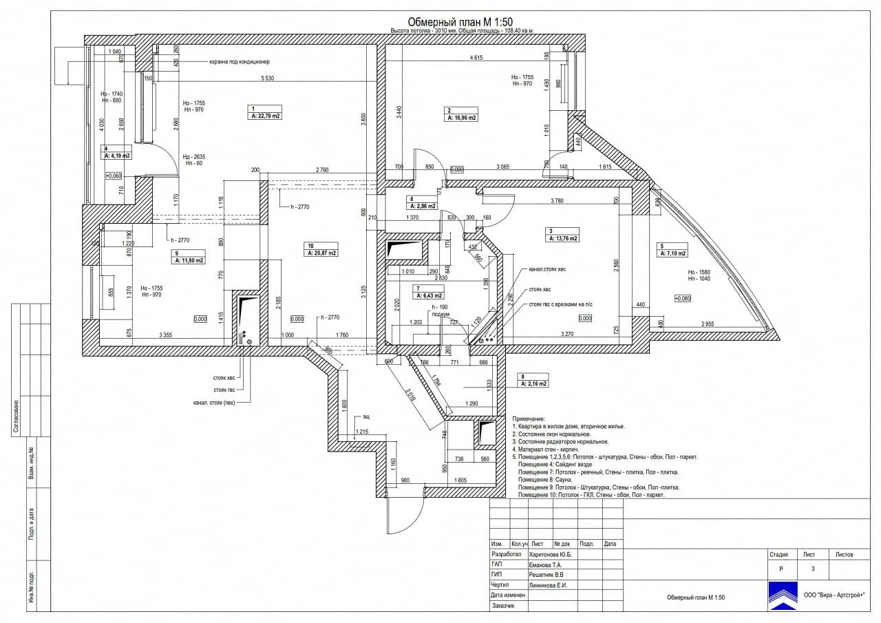 Обмерный план, квартира 109 м² в ЖК «Новая олимпийская деревня»