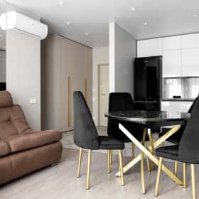 Деликатная классика. Дизайн и ремонт квартиры 65м2 в ЖК Кронштадтский 9 в современном классическом стиле. Кухня-гостиная, фото 11