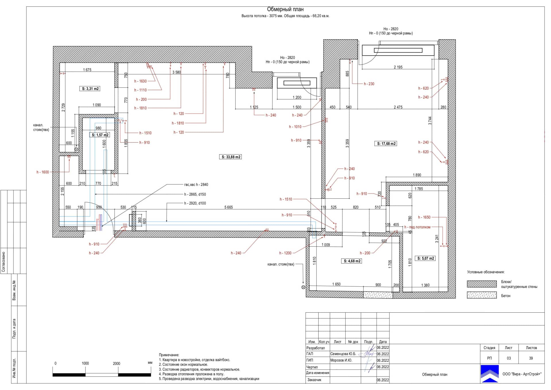 03-Обмерный-план, квартира 65 м² в ЖК «Прайм Парк»