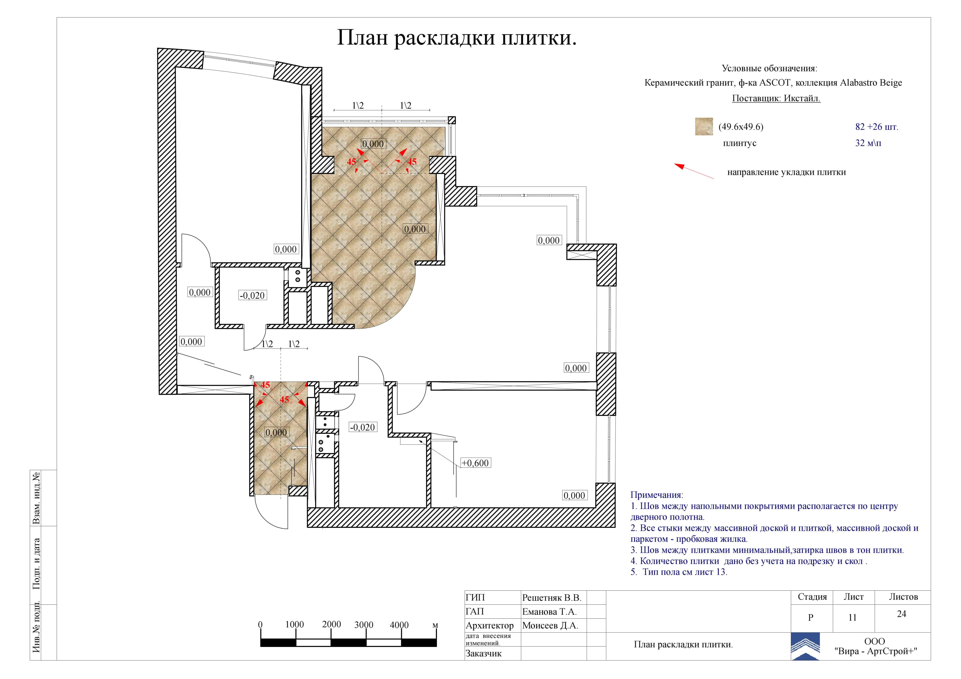 11. План раскладки плитки, квартира 104 м² в ЖК «Янтарный город»