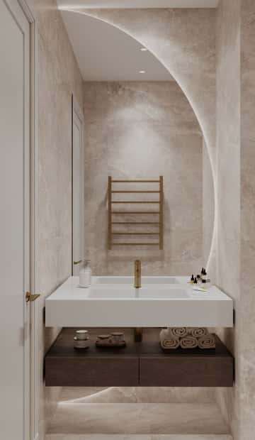 Современная роскошь. Дизайн и ремонт квартиры 111м2 ЖК Павелецкая сити в современном стиле. Гостевой санузел