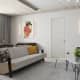 Гостиная с махровым диваном серого цвета. Интерьер в стиле минимализм. Фото 011