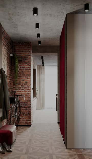 Для имитации кирпичной кладки выбрали плитку с миксом терракотового, серого и бежевого цветов