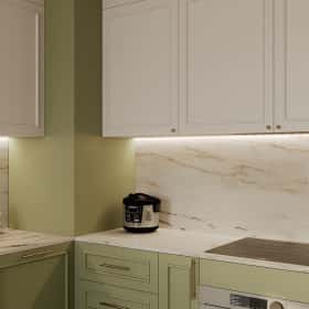 Алгоритм комфорта. Дизайн и ремонт квартиры 64м2 ЖК Дом Достижение в неоклассике. Кухня-гостиная, фото 13