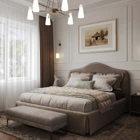 Вариации классики. Дизайн и ремонт дома 177м2 КП Лесная симфония в американском стиле. 2 этаж Спальня