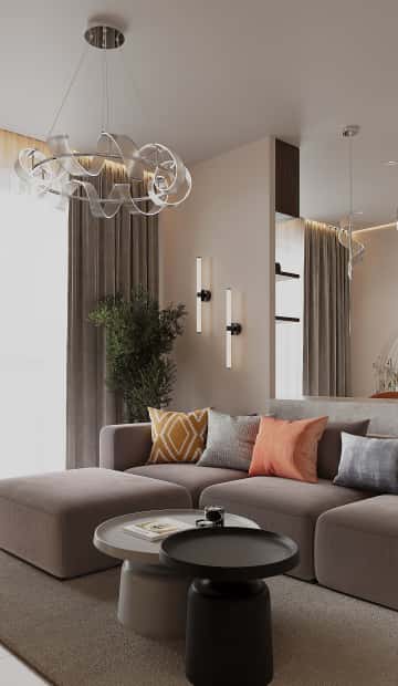 Со вкусом кофе. Дизайн и ремонт квартиры 120м2 в ЖК iLove в современном стиле. Кухня-гостиная, фото 01