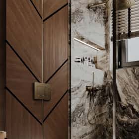 Высокие отношения. Дизайн и ремонт загородного дома 195м2 в КП Лесная поляна в современном стиле. 1 этаж Санузел, фото 01