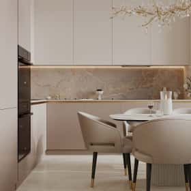 Богемная грация. Дизайн и ремонт квартиры 87м2 ЖК Режиссёр в стиле современная классика. Кухня-гостиная, фото 08