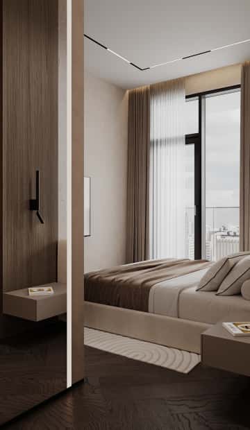 Натуральная палитра. Дизайн и ремонт квартиры 84м2 ЖК Shagal в современном стиле. Мастер-спальня, фото 03