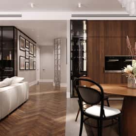 Дух Монмартра. Дизайн и ремонт квартиры 101м2 в ЖК Врубеля 4 во французской классике. Кухня-гостиная, фото 04