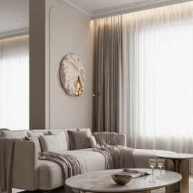 Богемная грация. Дизайн и ремонт квартиры 87м2 ЖК Режиссёр в стиле современная классика. Кухня-гостиная, фото 01