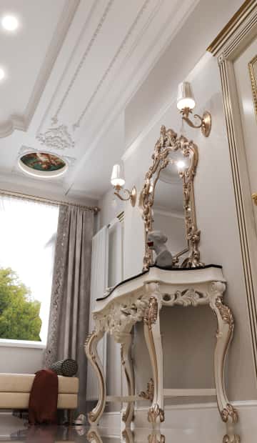 Притягивает внимание консольный столик с зеркалом