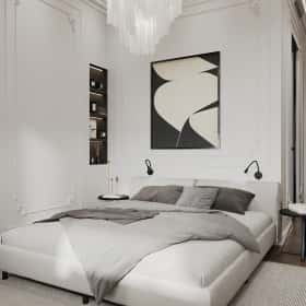 Фотографии помещений в стиле французская классика. Новелла на французском. Дизайн и ремонт квартиры 67м2 в ЖК Зиларт в современном стиле с элементами французской классики. Спальня, фото 03.