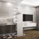 Чёрно-белая мозаика в виде боксёра для современной ванной комнаты. Дизайн и ремонт квартиры в ЖК «Маршала Захарова» — Скромное обаяние. Фото 07