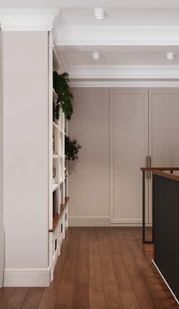 Квартира с мезонином. Дизайн и ремонт квартиры 89м2 ЖК Джаз в современном. Спальня на антресоле, фото 03