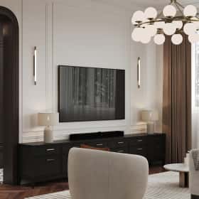 Фотографии помещений в американском стиле. Вариации классики. Дизайн и ремонт дома 177м2 КП Лесная симфония в американском стиле. 1 этаж Кухня-гостиная, фото 02.