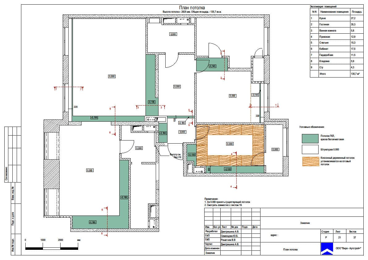 План потолка, квартира 135 м² в ЖК «Среда»