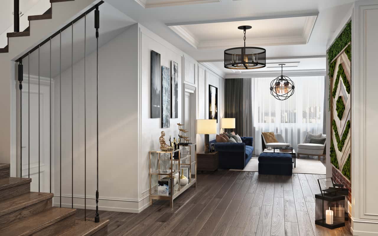 Гостиная в стиле Лофт, Современная классика, фото интерьера в ЖК «Солнечный  Берег»