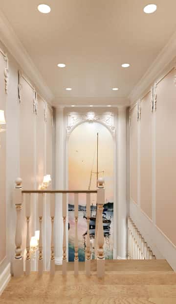 Для акцентной стены выбрали фреску с морским пейзажем