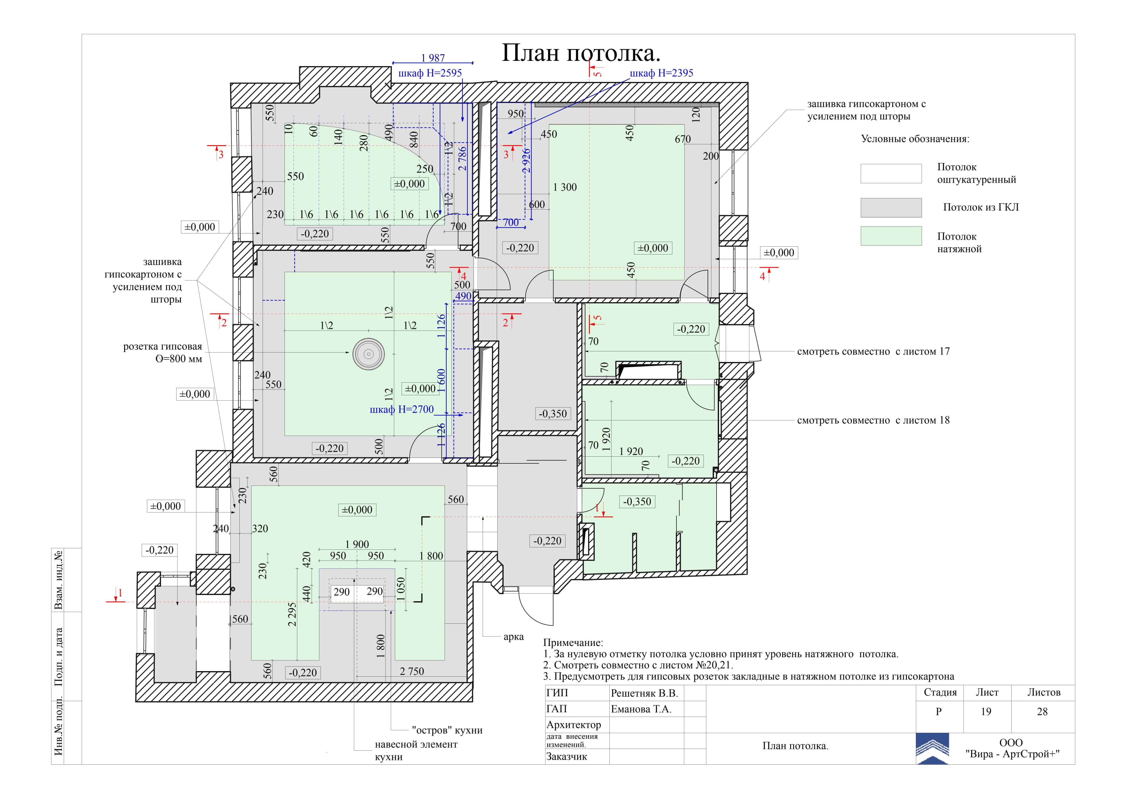 План потолка, квартира 132 м²