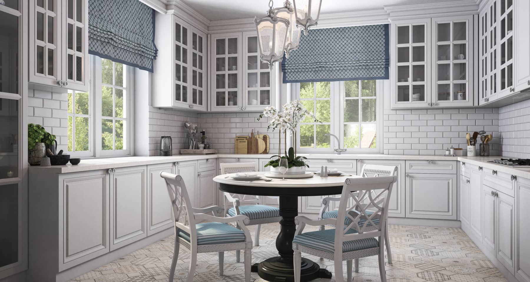 Ремонт белой кухни с классической мебелью