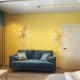 Диван светлого цвета с яркими подушками и жёлтым креслом. Дизайн и ремонт квартиры в ЖК «Новая олимпийская деревня» — Разноцветный калейдоскоп. Фото 026