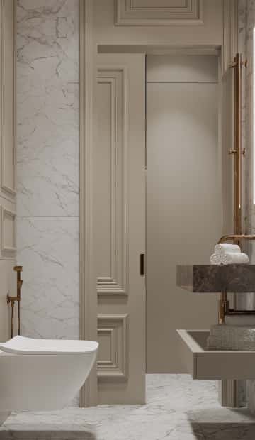 Рядом со входом разместили подвесную раковину из керамогранита