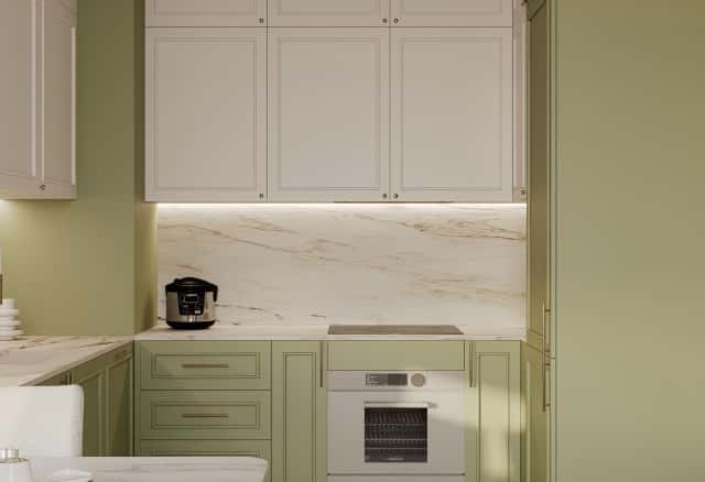 Фотографии кухонь-гостиных. Алгоритм комфорта. Дизайн и ремонт квартиры 64м2 ЖК Дом Достижение в неоклассике. Кухня-гостиная, фото 03.