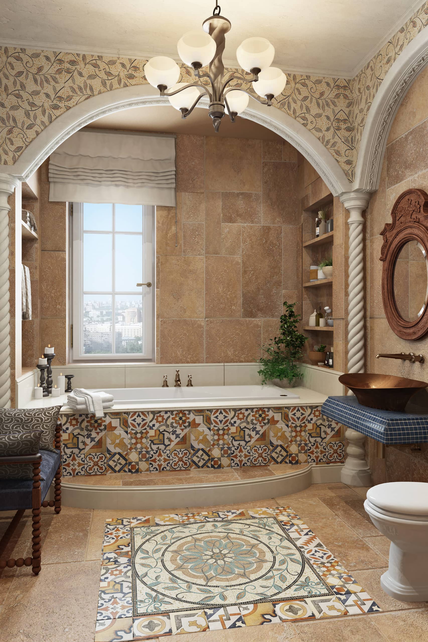 Ванная комната напоминает баню с плитками