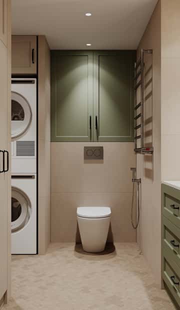 Квартира с мезонином. Дизайн и ремонт квартиры 89м2 ЖК Джаз в современном. Ванная, фото 01