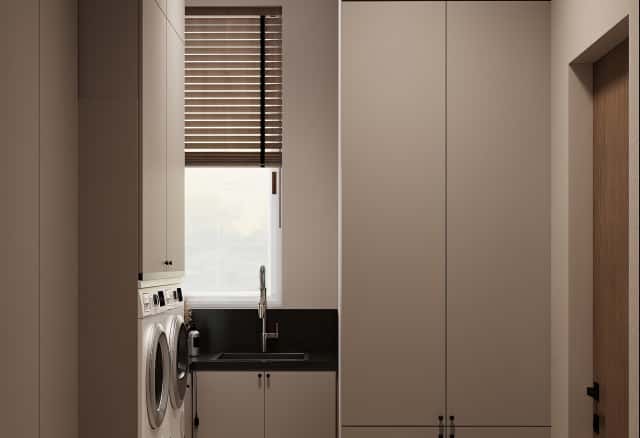 Фотографии домов. Очарование природы. Дизайн и ремонт загородного дома 116м2 в КП Британика в современном стиле. 1 этаж Постирочная, фото 02.