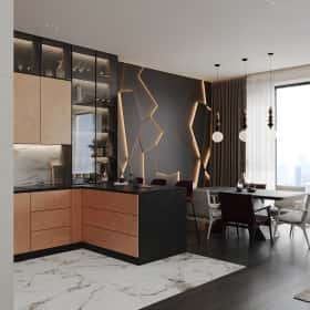 Свет и цвет. Дизайн и ремонт квартиры 105м2 в ЖК Will Towers в современном стиле. Кухня-столовая, фото 02