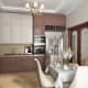 Кухня со стеллажами белого, розового и коричневого цветов. Дизайн и ремонт квартиры в ЖК «RedSide» — Поэтичная классика. Фото 012