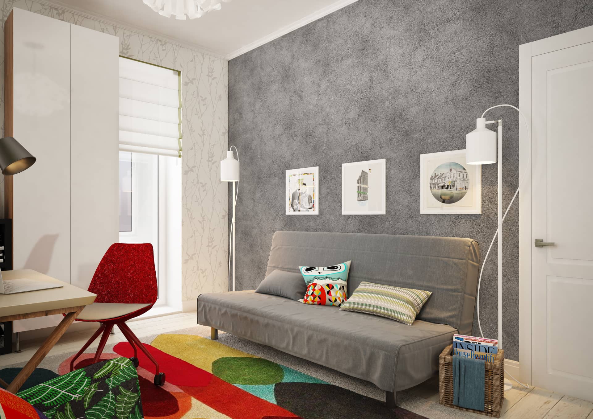 Современный раскладной диван серого цвета для детской