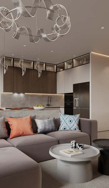 Со вкусом кофе. Дизайн и ремонт квартиры 120м2 в ЖК iLove в современном стиле. Кухня-гостиная, фото 06