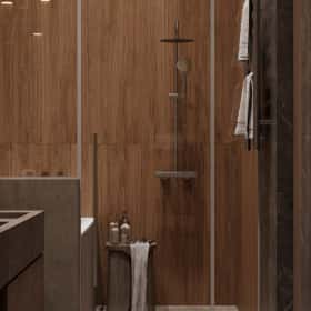 Очарование природы. Дизайн и ремонт загородного дома 116м2 в КП Британика в современном стиле. 2 этаж Ванная комната, фото 03