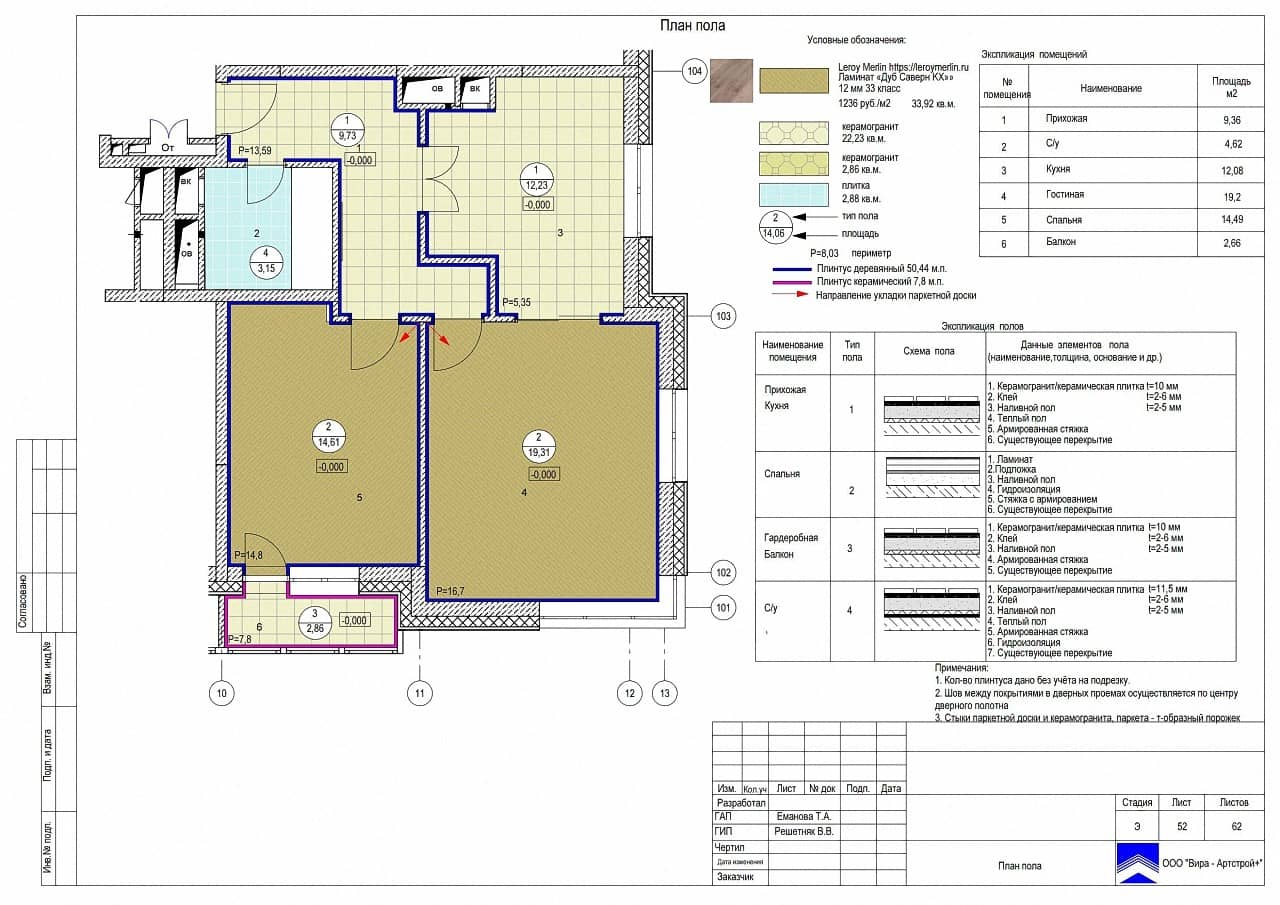 План пола, квартира 63 м² в ЖК «Дом в олимпийской деревне»