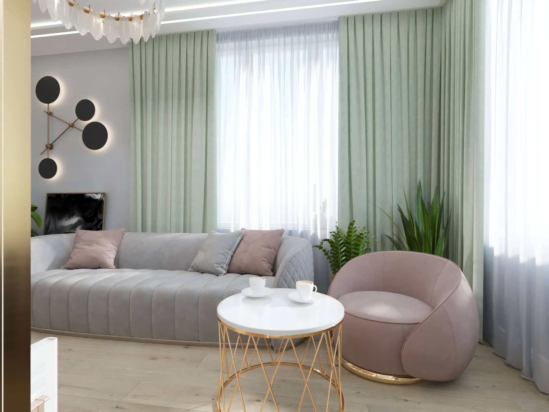 Удобный светло-серый диван