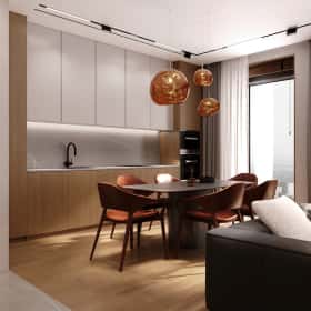 Элегантный оазис. Дизайн и ремонт квартиры 115м2 ЖК Eniteo в современном стиле с элементами экостиля. Кухня-гостиная