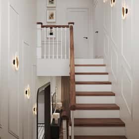 Вариации классики. Дизайн и ремонт дома 177м2 КП Лесная симфония в американском стиле. Лестница и холл 2 этажа, фото 02